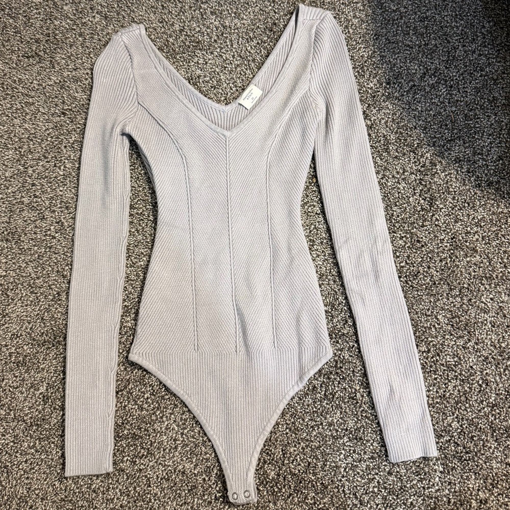 Abercrombie & Fitch Light Gray Ribbed Bodysuit